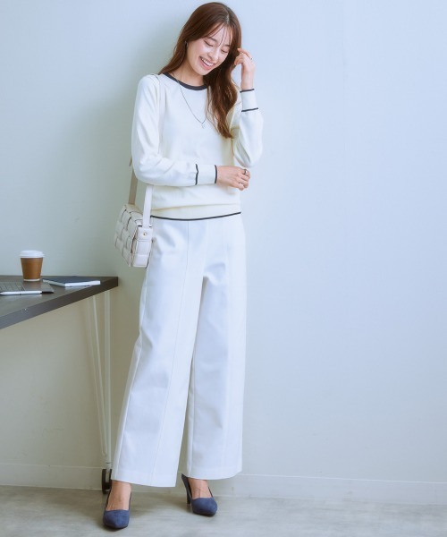 ハリ感素材ストレッチワイドパンツ（スラックス）｜7days Life Styling