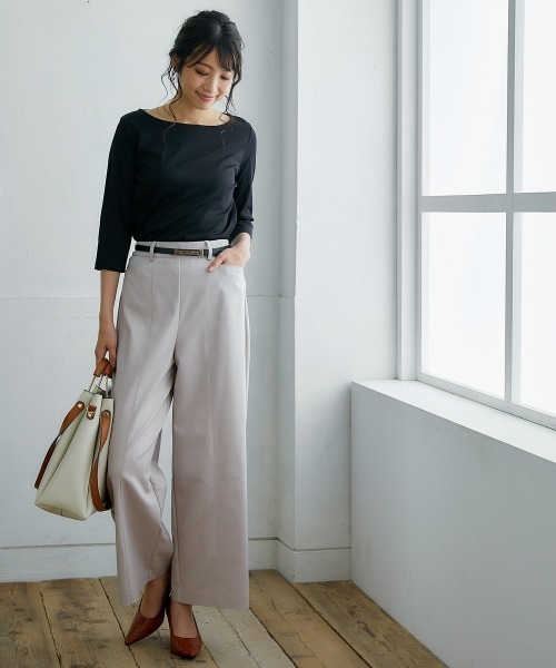 7days Life Styling(セブンデイズライフスタイリング)の「ハリ感素材ストレッチワイドパンツ(スラックス・レディース・オフホワイト/ネイビー/ライトグレー・S/LL/L/M)」の8枚目の写真