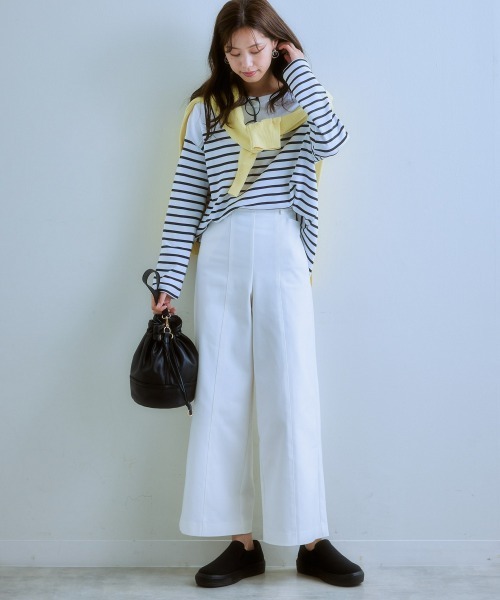 ハリ感素材ストレッチワイドパンツ（スラックス）｜7days Life Styling