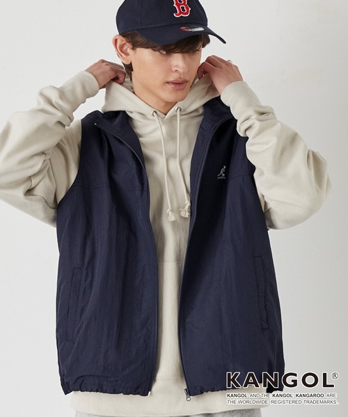 KANGOL(カンゴール)の「KANGOL/カンゴール 別注 ロゴ刺繍 ナイロンジップベスト(ベスト・メンズ・ライトオリーブ/ライトグレー/ブラック系/ネイビー/ブラック・L/M)」の17枚目の写真