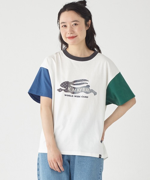 KRIFF MAYER Lady's Collection（クリフメイヤーレディースコレクション）の「フライングラビット柄ロゴゆるT（Tシャツ/カットソー・レディース・ブルー/グレー/オフホワイト/カラフル/グリーン/レッド/チャコール・LARGE/MEDIUM）」の7枚目の写真