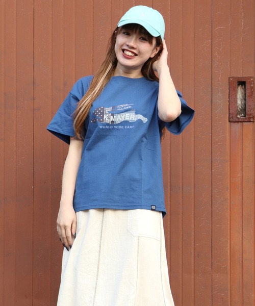 KRIFF MAYER Lady's Collection（クリフメイヤーレディースコレクション）の「フライングラビット柄ロゴゆるT（Tシャツ/カットソー・レディース・ブルー/グレー/オフホワイト/カラフル/グリーン/レッド/チャコール・LARGE/MEDIUM）」の6枚目の写真