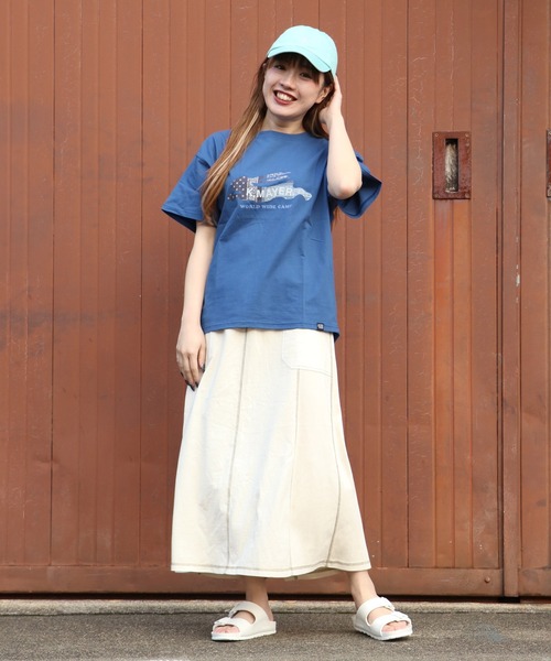 KRIFF MAYER Lady's Collection（クリフメイヤーレディースコレクション）の「フライングラビット柄ロゴゆるT（Tシャツ/カットソー・レディース・ブルー/グレー/オフホワイト/カラフル/グリーン/レッド/チャコール・LARGE/MEDIUM）」の15枚目の写真
