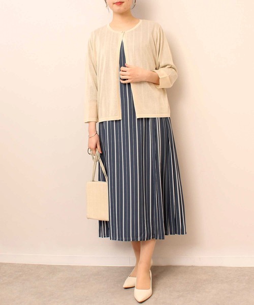 fleur by mint breeze(フルールバイミントブリーズ)の「【L~5L 大きいサイズ】ストライプ サイド プリーツ ワンピース(ワンピース・レディース・ブラック/ブルー・5L/4L/3L/LL/L)」の9枚目の写真