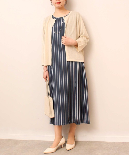 fleur by mint breeze(フルールバイミントブリーズ)の「【L~5L 大きいサイズ】ストライプ サイド プリーツ ワンピース(ワンピース・レディース・ブラック/ブルー・5L/4L/3L/LL/L)」の10枚目の写真