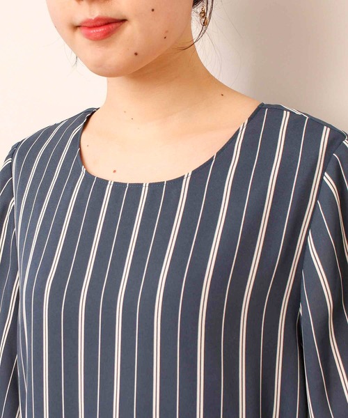 fleur by mint breeze(フルールバイミントブリーズ)の「【L~5L 大きいサイズ】ストライプ サイド プリーツ ワンピース(ワンピース・レディース・ブラック/ブルー・5L/4L/3L/LL/L)」の15枚目の写真
