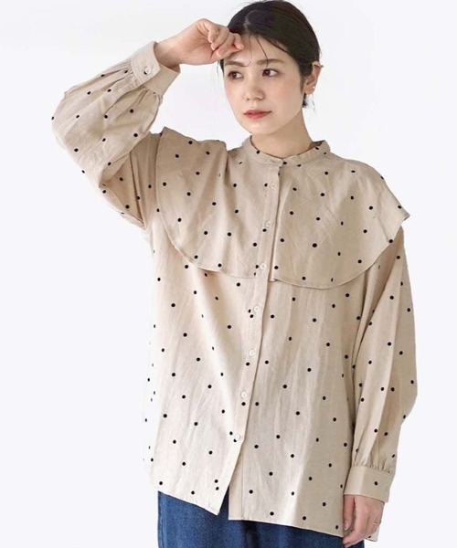 e-zakkamania stores(イーザッカマニアストアーズ)の「フロッキードット ナチュラルブラウス(シャツ/ブラウス・レディース・ブラック/ベージュ・フリー)」の10枚目の写真