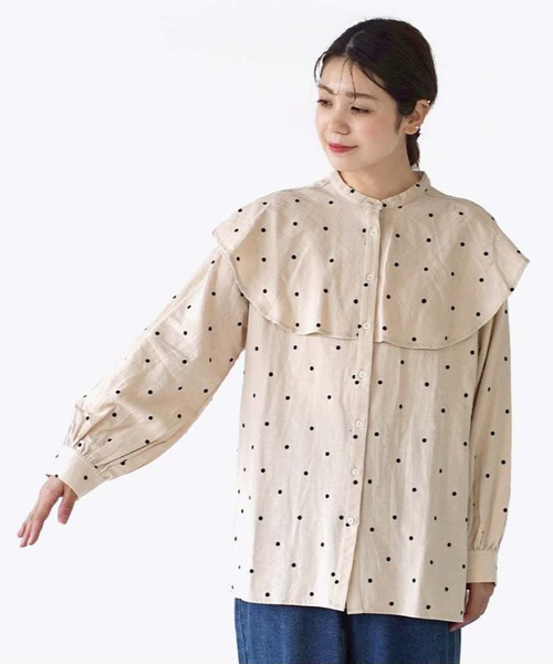 e-zakkamania stores(イーザッカマニアストアーズ)の「フロッキードット ナチュラルブラウス(シャツ/ブラウス・レディース・ブラック/ベージュ・フリー)」の12枚目の写真