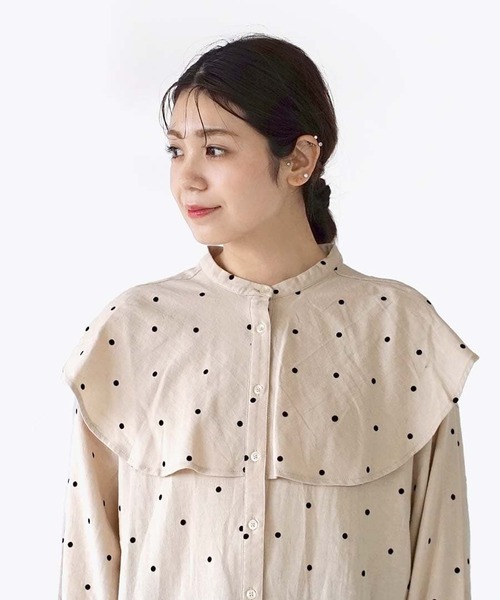 e-zakkamania stores(イーザッカマニアストアーズ)の「フロッキードット ナチュラルブラウス(シャツ/ブラウス・レディース・ブラック/ベージュ・フリー)」の13枚目の写真