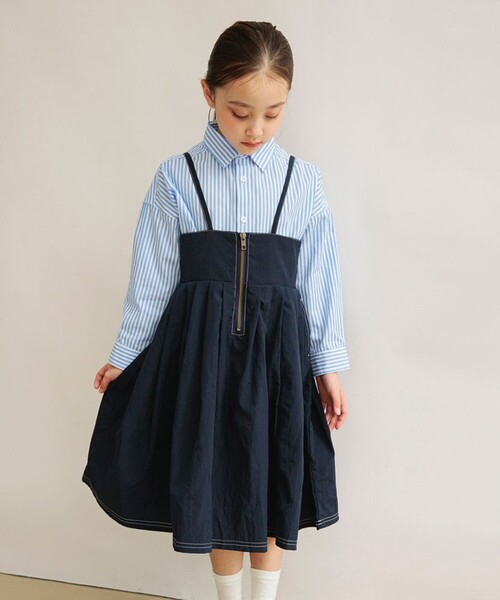 EDWIN（エドウィン）の「【Ou? by EDWIN】ファスナー付きジャンパースカート（スカート・キッズ・ネイビー/カーキオリーブ・120/110/100/150/140/130/90）」の4枚目の写真