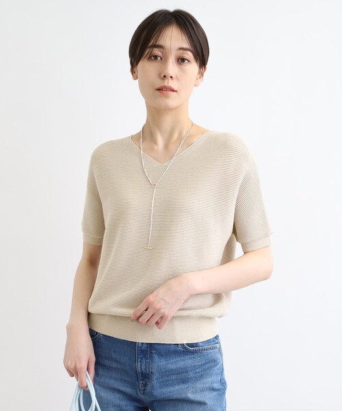 INDIVI（インディヴィ）の「◆【洗える／ラメ】Vネックガーター編みニット（ニット/セーター・レディース・オフホワイト/ブラック/ライトグレー/ナチュラル/ブラウン系/ブルー系その他/イエロー系その他・05/13/15 /34/38/19）」の5枚目の写真