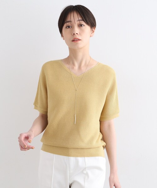 INDIVI（インディヴィ）の「◆【洗える／ラメ】Vネックガーター編みニット（ニット/セーター・レディース・オフホワイト/ブラック/ライトグレー/ナチュラル/ブラウン系/ブルー系その他/イエロー系その他・05/13/15 /34/38/19）」の7枚目の写真
