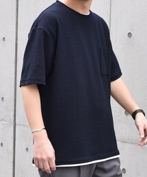 【WEB限定】SHIPS any: ジャカード フェイクレイヤード ポケット Tシャツ◇