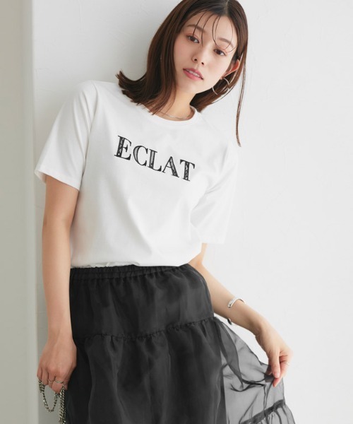 イージーケア】レース刺繍ロゴTシャツ（Tシャツ/カットソー