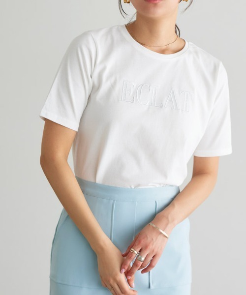 Pierrot(ピエロ)の「【イージーケア】レース刺繍ロゴTシャツ(Tシャツ/カットソー・レディース・ホワイト×ブラック/ブルー系その他/ホワイト系その他・L/M)」の20枚目の写真