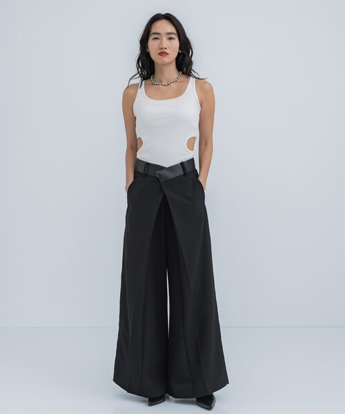 STUDIOUS フェイクリネンフレアトラウザーパンツ STUDIOUS（ステュディオス）の「【STUDIOUS/ステュディオス】フェイク