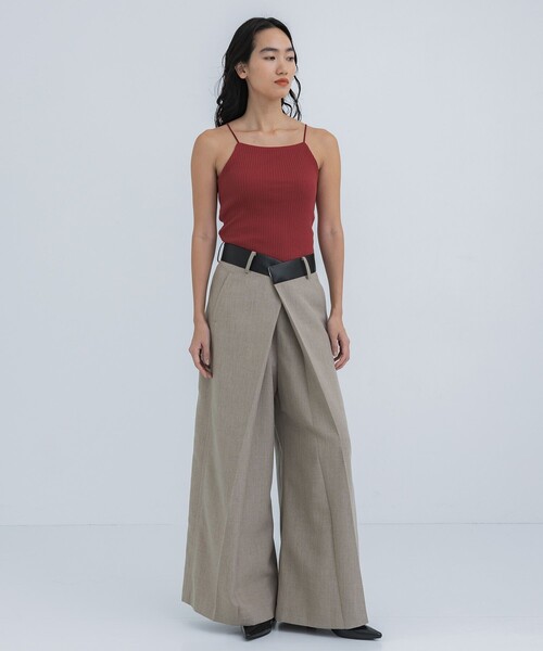 STUDIOUS フェイクリネンフレアトラウザーパンツ STUDIOUS（ステュディオス）の「【STUDIOUS/ステュディオス】フェイク