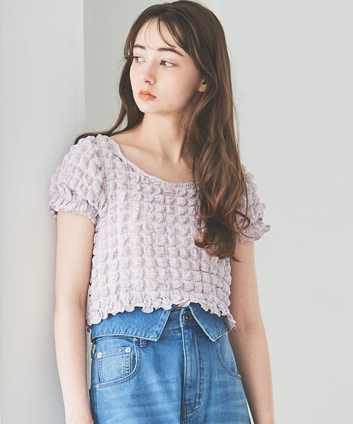 31 Sons de mode(トランテアン ソン ドゥ モード)の「ポコポコトップス(Tシャツ/カットソー・レディース・ラベンダー/グリーン/オフホワイト・36)」の3枚目の写真