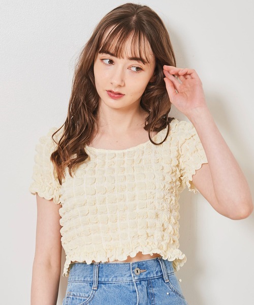 31 Sons de mode(トランテアン ソン ドゥ モード)の「ポコポコトップス(Tシャツ/カットソー・レディース・ラベンダー/グリーン/オフホワイト・36)」の2枚目の写真