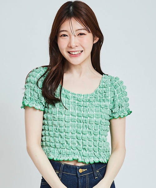 31 Sons de mode(トランテアン ソン ドゥ モード)の「ポコポコトップス(Tシャツ/カットソー・レディース・ラベンダー/グリーン/オフホワイト・36)」の1枚目の写真