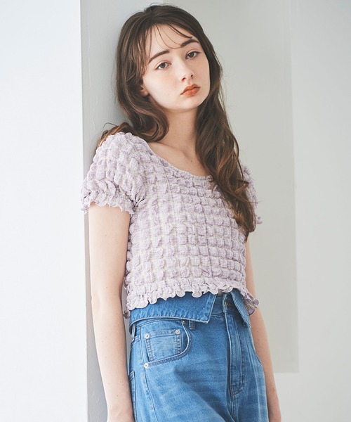 31 Sons de mode(トランテアン ソン ドゥ モード)の「ポコポコトップス(Tシャツ/カットソー・レディース・ラベンダー/グリーン/オフホワイト・36)」の4枚目の写真