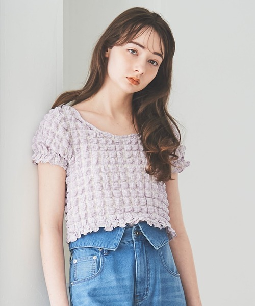 31 Sons de mode(トランテアン ソン ドゥ モード)の「ポコポコトップス(Tシャツ/カットソー・レディース・ラベンダー/グリーン/オフホワイト・36)」の5枚目の写真