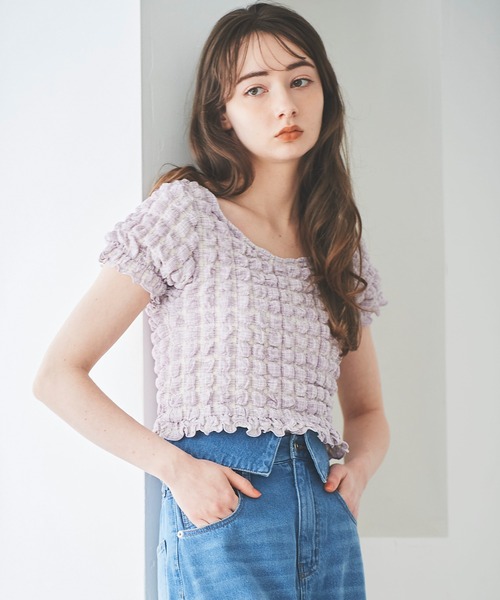31 Sons de mode(トランテアン ソン ドゥ モード)の「ポコポコトップス(Tシャツ/カットソー・レディース・ラベンダー/グリーン/オフホワイト・36)」の6枚目の写真