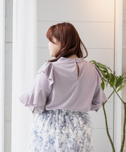 CLETTE(クレット)の「フリル5分袖ブラウス(シャツ/ブラウス・レディース・オフホワイト/ピンク/ラベンダー・LL/3L/4L)」の13枚目の写真