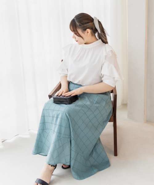 CLETTE(クレット)の「フリル5分袖ブラウス(シャツ/ブラウス・レディース・オフホワイト/ピンク/ラベンダー・LL/3L/4L)」の7枚目の写真