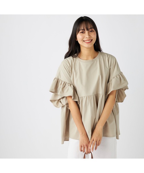 Ocean Pacific(オーシャンパシフィック)の「Ocean Pacific/オーシャンパシフィック 半袖Tシャツ 水陸両用 UPF50+ 袖フレアデザイン UVカットシャツ(Tシャツ/カットソー・レディース・ブラック/ベージュ/ホワイト・M/XL/L)」の6枚目の写真