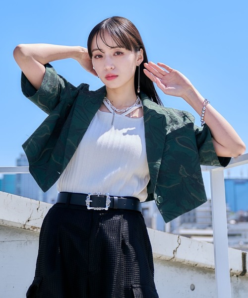 HARE（ハレ）の「フラワーシシュウショートジャケット(HARE)（テーラードジャケット・レディース・グリーン/ブラック・FREE）」の11枚目の写真