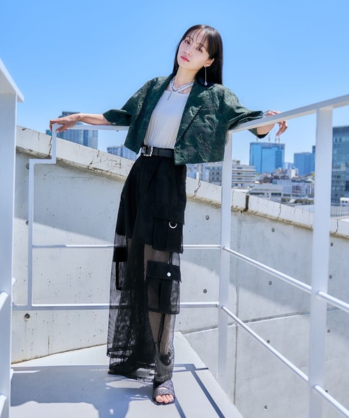 HARE（ハレ）の「フラワーシシュウショートジャケット(HARE)（テーラードジャケット・レディース・グリーン/ブラック・FREE）」の6枚目の写真