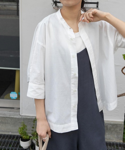 FORK&SPOON（フォークアンドスプーン）の「FORK&SPOON　5分袖コクーンシャツ（シャツ/ブラウス・レディース・ブルー系その他/グリーン系その他/オフホワイト・1）」の10枚目の写真