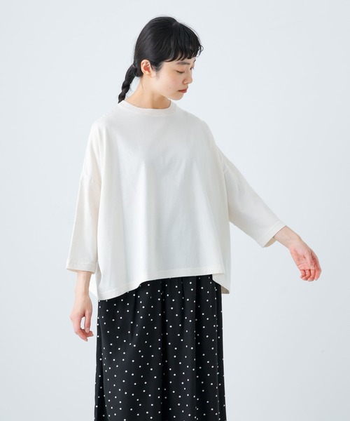 かぐれ（カグレ）の「ワイド6分袖プルオーバー（Tシャツ/カットソー・レディース・ナチュラル/チャコールグレー/ホワイト・FREE）」の2枚目の写真