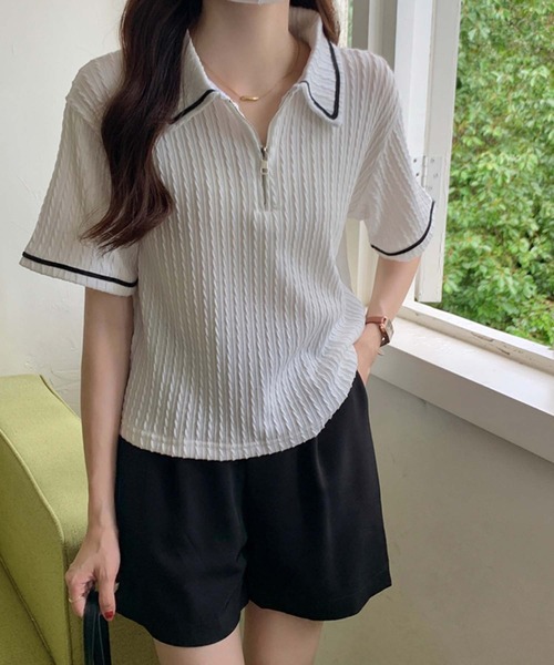 Girly Doll(ガーリードール)の「配色ラインハーフジップトップス(ニット/セーター・レディース・ブラック/ホワイト・L/M)」の15枚目の写真