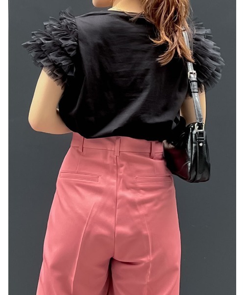 Re:EDIT(リエディ)の「チュールティアードスリーブTシャツ(Tシャツ/カットソー・レディース・ホワイト/ブラック・LARGE/MEDIUM)」の13枚目の写真