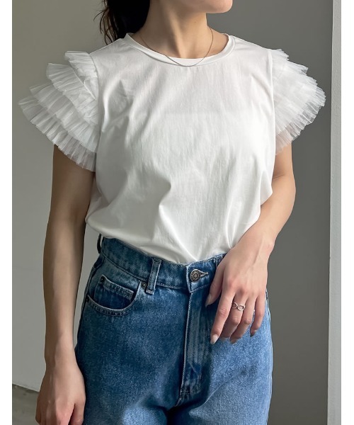 Re:EDIT(リエディ)の「チュールティアードスリーブTシャツ(Tシャツ/カットソー・レディース・ホワイト/ブラック・LARGE/MEDIUM)」の15枚目の写真