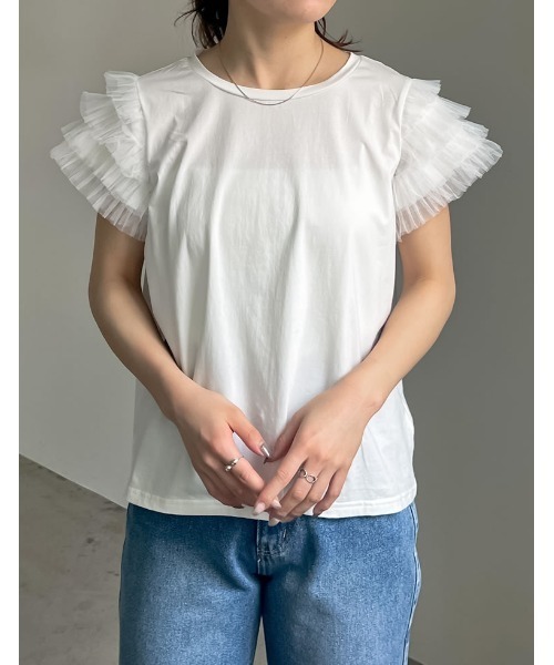 Re:EDIT(リエディ)の「チュールティアードスリーブTシャツ(Tシャツ/カットソー・レディース・ホワイト/ブラック・LARGE/MEDIUM)」の19枚目の写真