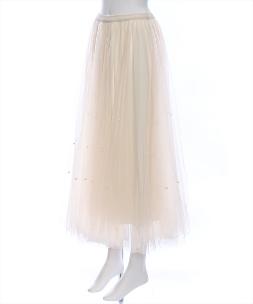 clear（クリア）の「パール付きチュールロングスカート（スカート・レディース・アイボリー/ブラック/ピンク・F）」の4枚目の写真