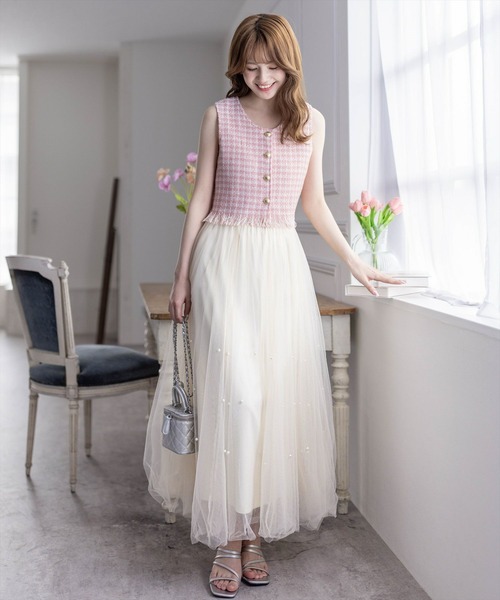 clear（クリア）の「パール付きチュールロングスカート（スカート・レディース・アイボリー/ブラック/ピンク・F）」の12枚目の写真