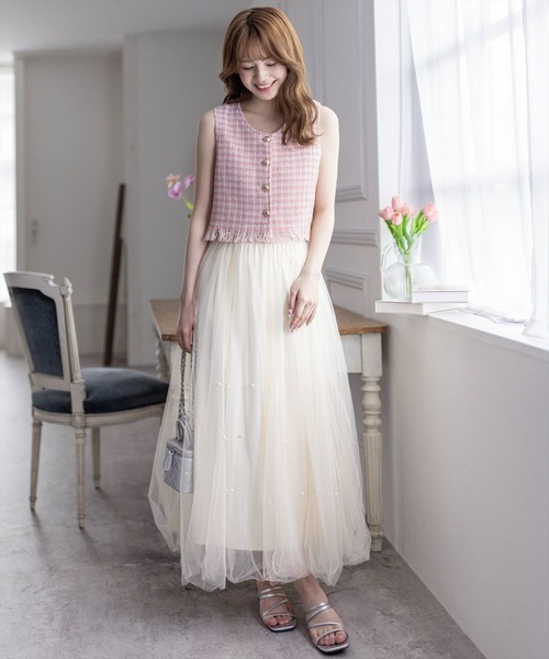 clear（クリア）の「パール付きチュールロングスカート（スカート・レディース・アイボリー/ブラック/ピンク・F）」の13枚目の写真