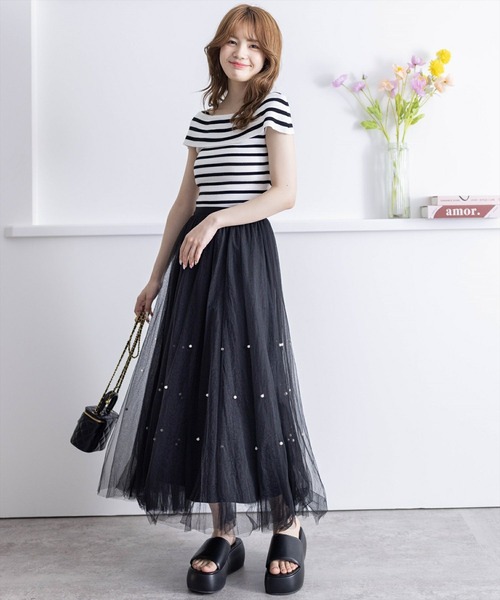 clear（クリア）の「パール付きチュールロングスカート（スカート・レディース・アイボリー/ブラック/ピンク・F）」の15枚目の写真