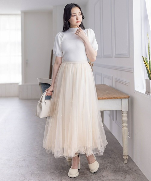 clear（クリア）の「パール付きチュールロングスカート（スカート・レディース・アイボリー/ブラック/ピンク・F）」の16枚目の写真