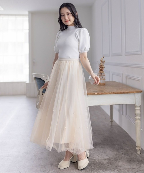 clear（クリア）の「パール付きチュールロングスカート（スカート・レディース・アイボリー/ブラック/ピンク・F）」の17枚目の写真