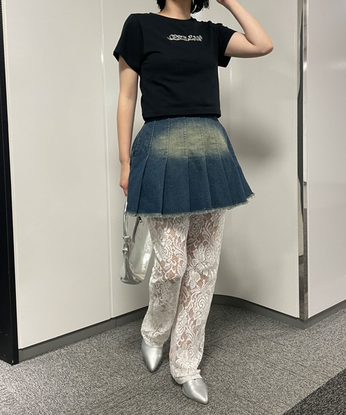 WEGO（ウィゴー）の「WEGO/ヴィンテージウォッシュデニムプリーツスカパン（デニムスカート・レディース・ブラック系その他/スカイブルー/ブルー系1・FREE）」の21枚目の写真