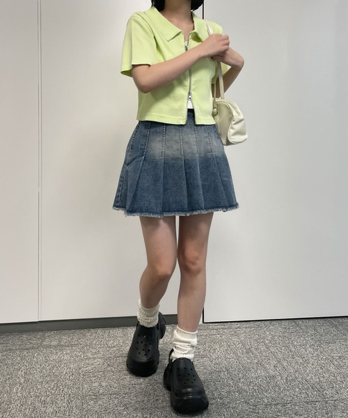 WEGO（ウィゴー）の「WEGO/ヴィンテージウォッシュデニムプリーツスカパン（デニムスカート・レディース・ブラック系その他/スカイブルー/ブルー系1・FREE）」の16枚目の写真