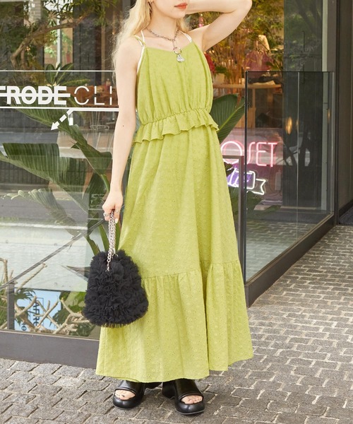 カットワークコットンキャミワンピ セール】【crinkle crinkle crinkle】cutwork cami onepiece