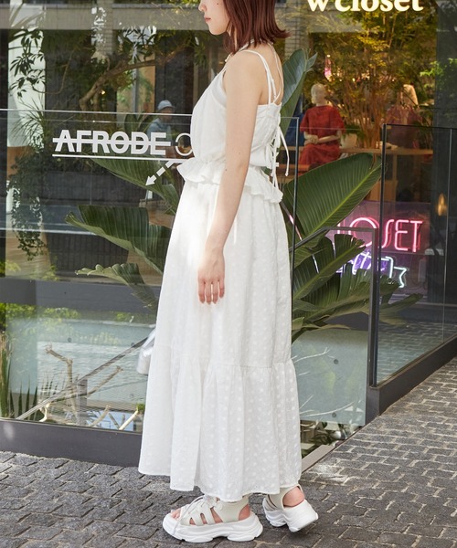 新品✨ルルウィルビー 現行 2way ワンピース ボウタイ フリル キャミ付 キャミワンピ付き楊柳シフォンティアードワンピース[mc076