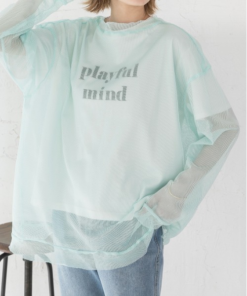 ad thie(アドティエ)の「オーバーサイズ・カラバリ豊富 メッシュトップス(Tシャツ/カットソー・レディース・ピンク/オフホワイト/ライトブルー/ミント/イエロー/オレンジ/ライトグリーン・FREE)」の4枚目の写真