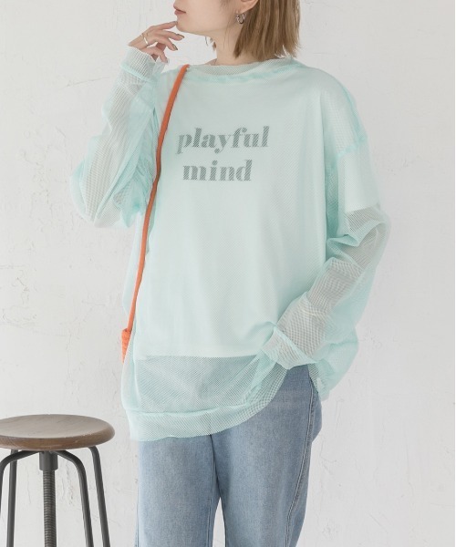 ad thie(アドティエ)の「オーバーサイズ・カラバリ豊富 メッシュトップス(Tシャツ/カットソー・レディース・ピンク/オフホワイト/ライトブルー/ミント/イエロー/オレンジ/ライトグリーン・FREE)」の14枚目の写真
